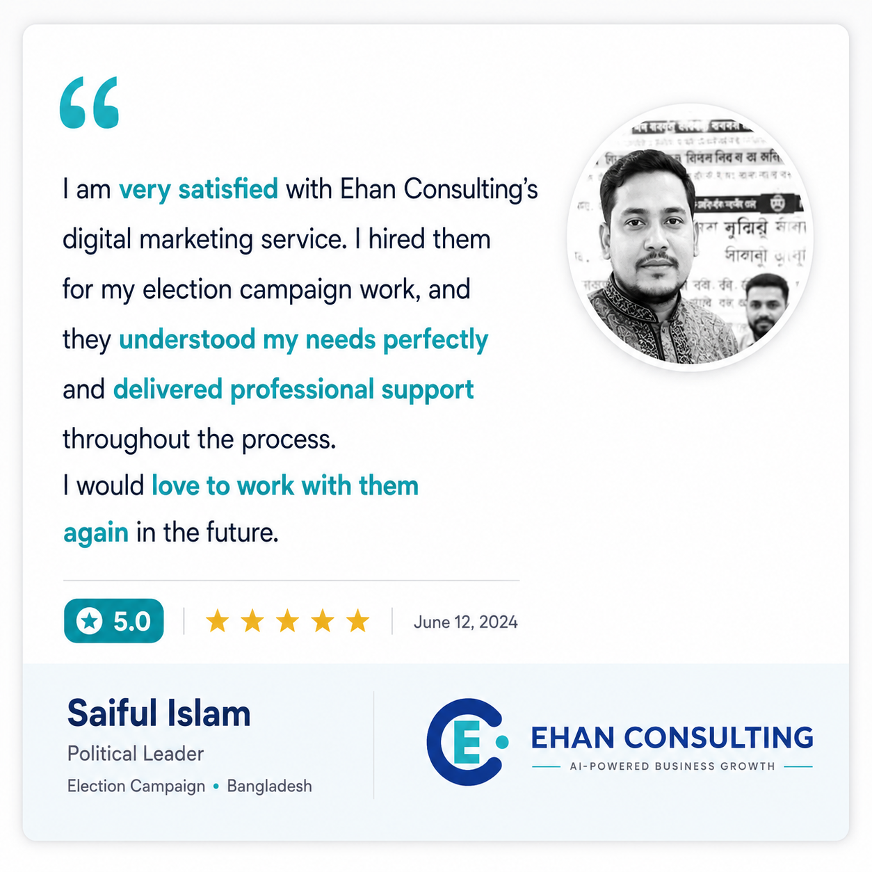 Saiful Islam client testimonial