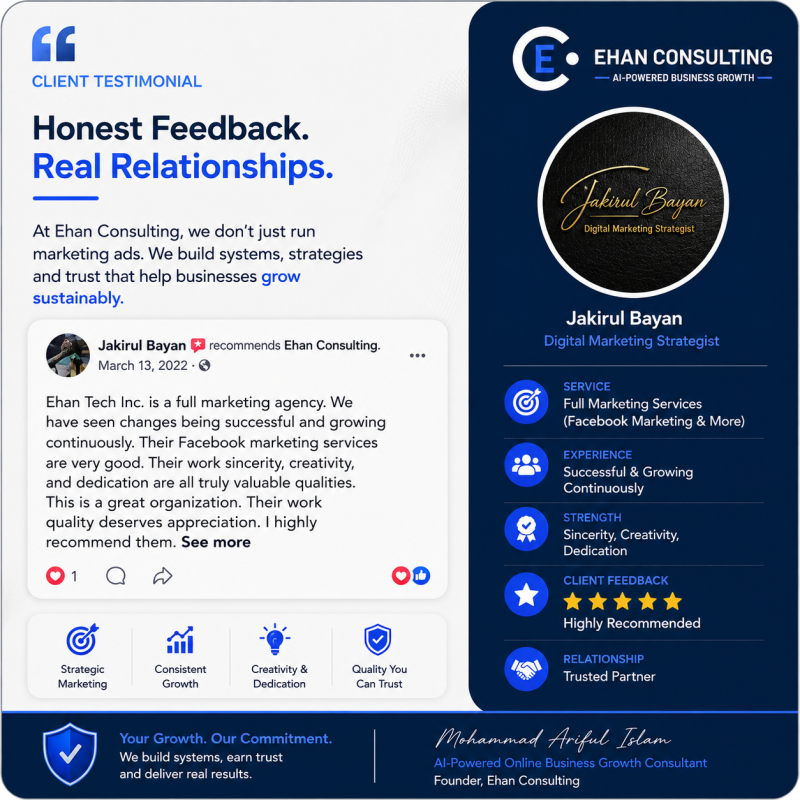 Jubbi Rayen client testimonial for Ehan Consulting marketing and brand growth services