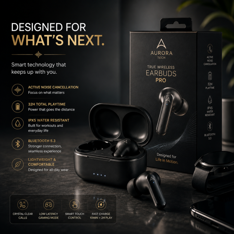 Smart tech earbuds premium product advertisement