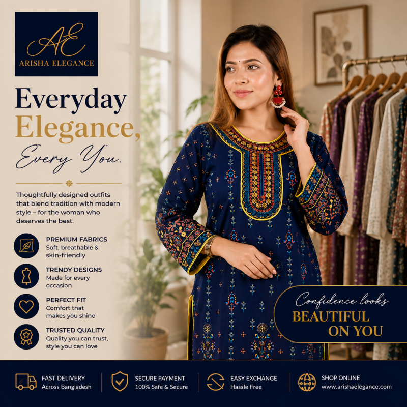 Arisha Elegance women's lifestyle fashion advertisement
