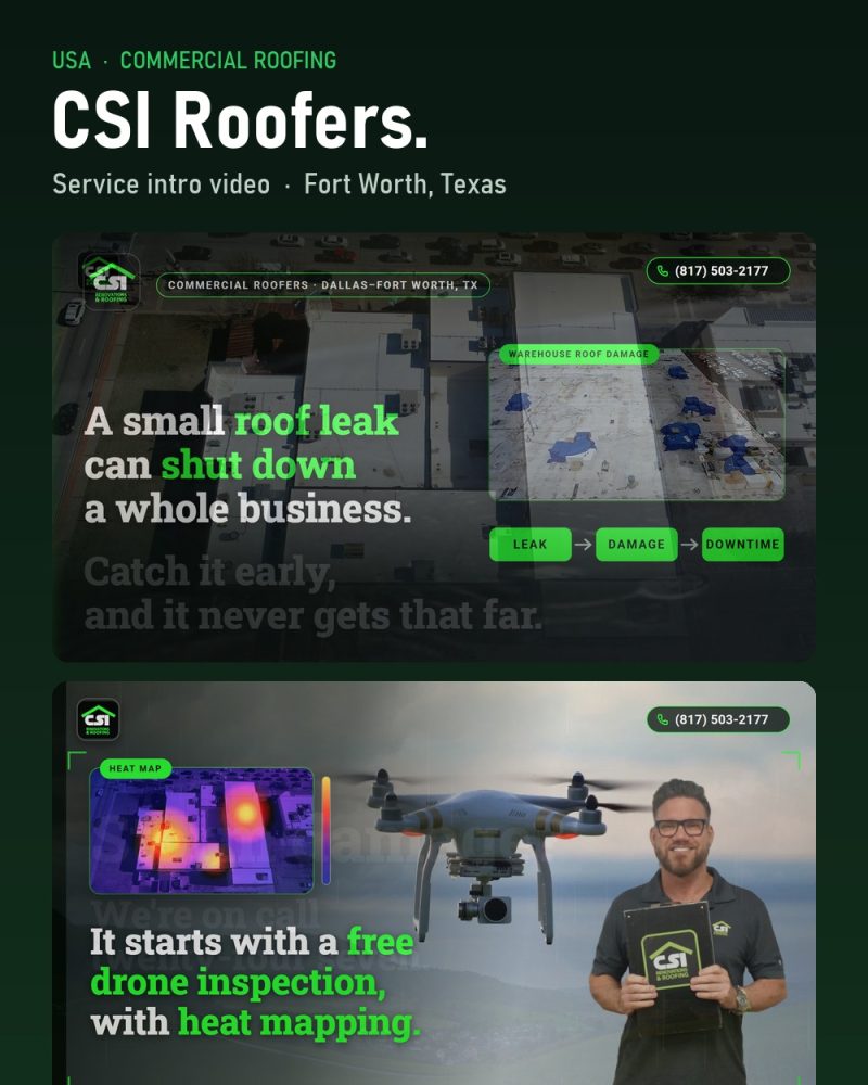 CSI Roofers service intro video creative: commercial roofing in Fort Worth, Texas